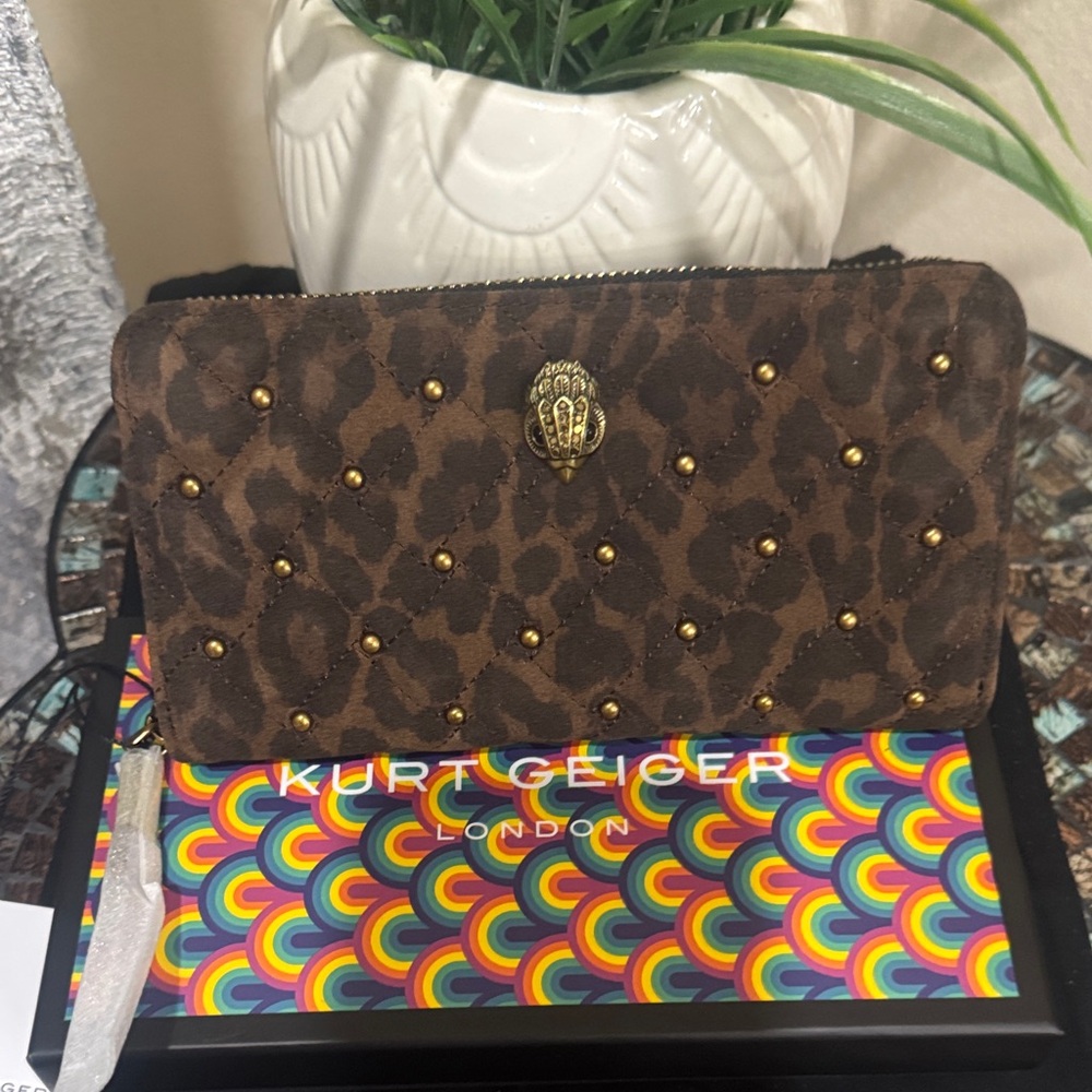 Kurt Geiger London Kensington Zip Around Suede Leopard Studded Wallet